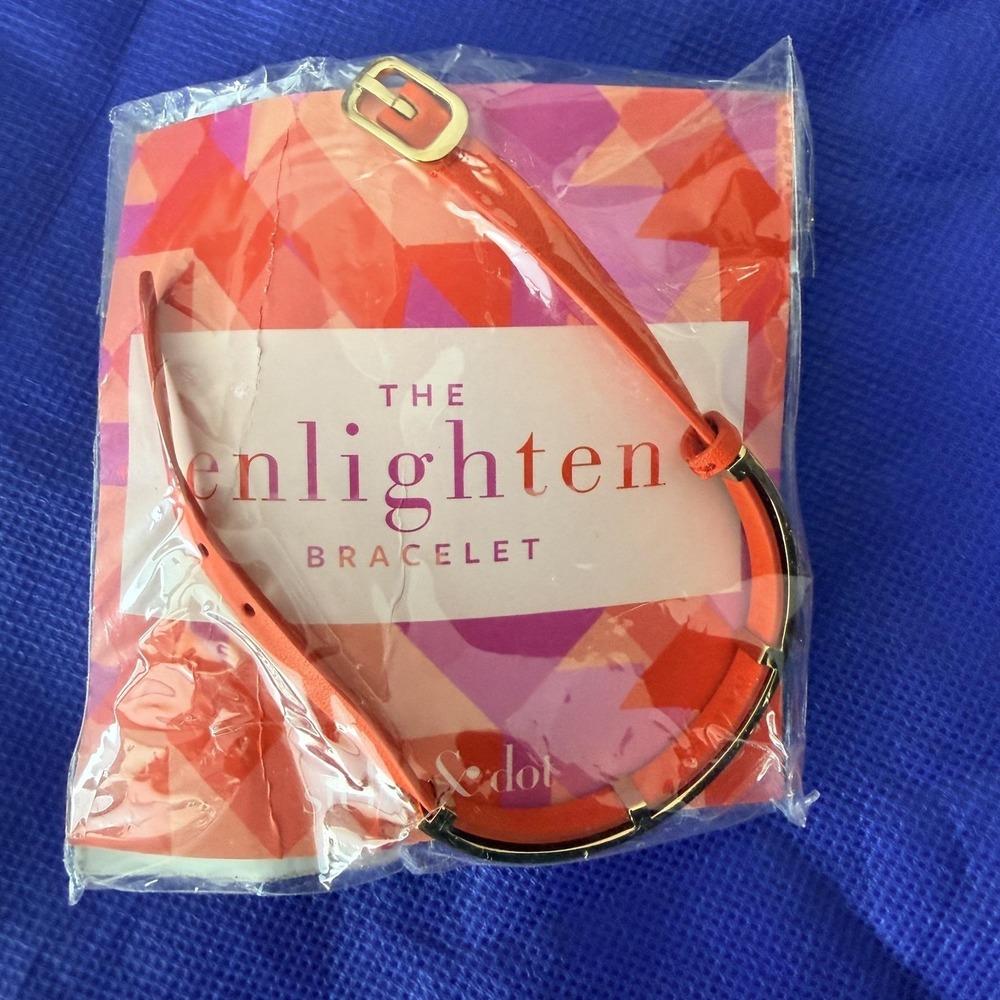 Stella & Dot Enlighten Bracelet Orange Leather Gold Tone ID Womens Awareness